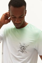 Men's Green Color Transitional Back Printed Short Sleeve Casual And Sports T-shirt 0612 Tb23ma07s061