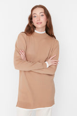 Beige Round Neck Cuff Detailed Knitwear Sweater Tctaw23kz00087