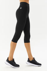 Women's Black High Waist Organic Cotton Below Knee Flexible Jumper Short Casual Sports Leggings 0116