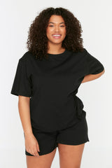 Black Crew Neck Knitted Pajama Set Tbbss22pt0567