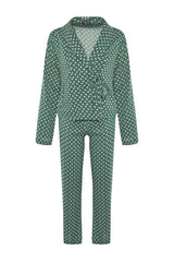 Powder Heart Pattern Drawstring Detailed Shirt-pants Woven Sleepwear Set Thmaw22pt0300