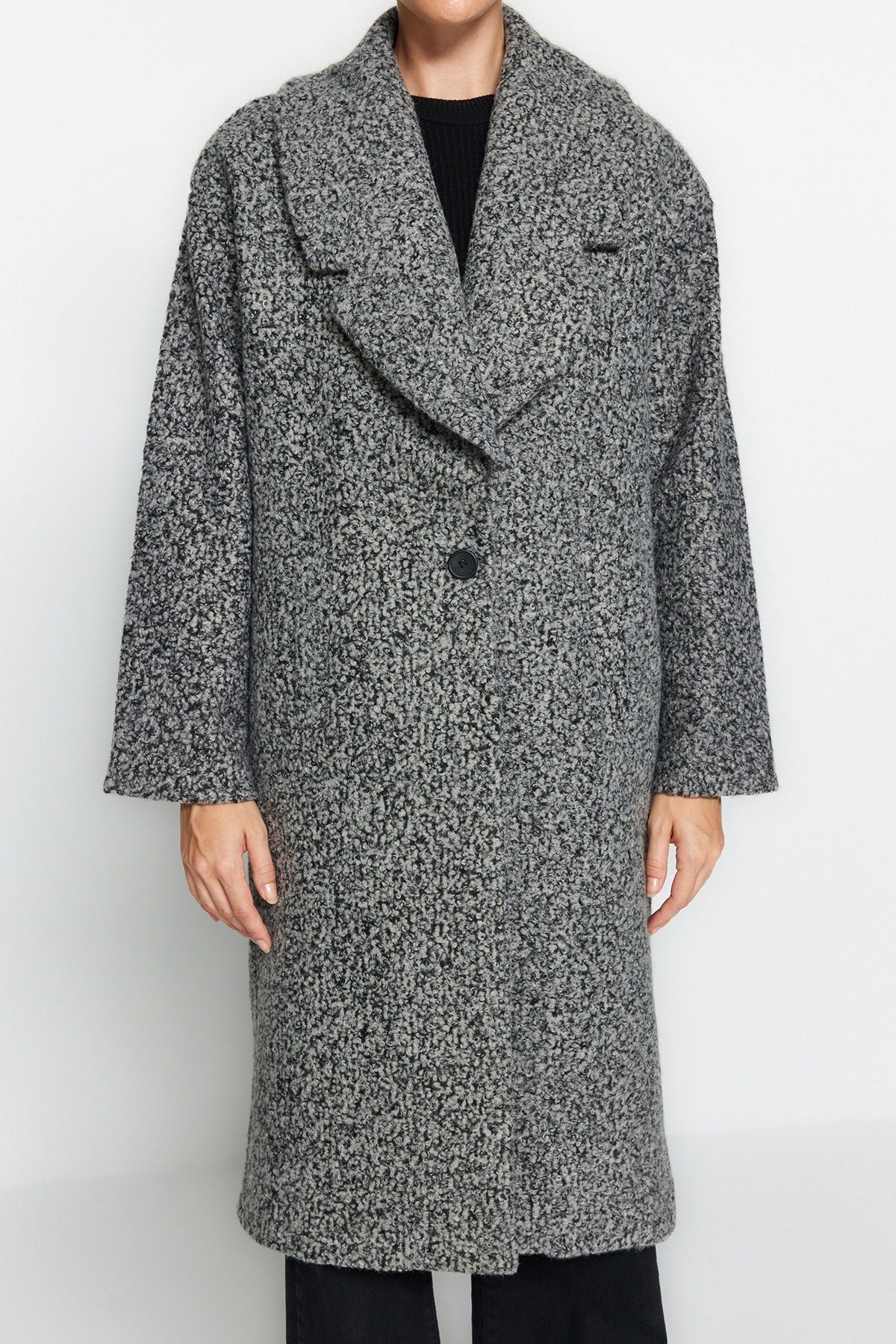 Anthracite Oversize Wide Cut Long Woolen Cashmere Coat Twoaw23kb00168