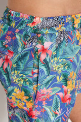 Navy Blue Men's Standard Size Floral Patterned Swimsuit Marine Shorts Tmnss23ds00023