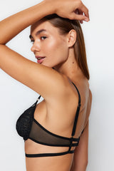 Black Lace Capless Baleen Bib Detailed Bra Thmaw24su00026