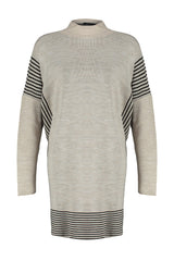 Beige Striped Knitwear Poncho Sweater Tctaw23kz00076