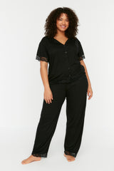 Black Knitted Lace Pajama Set Tbbss22pt0623