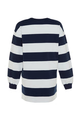 Navy Blue Striped Printed Knitted Tunic Tctss23uk00041