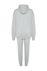 Gray Thick Inner Polar Oversize/wide Pattern Hooded Basic Knitted Tracksuit Set Twoaw24em00002