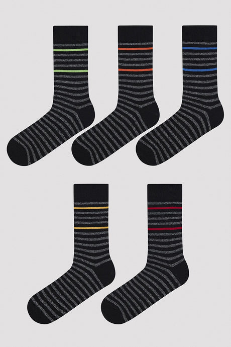 Male Striped 5-piece Black Socket Socks Ph2yuaix23sk-bk2