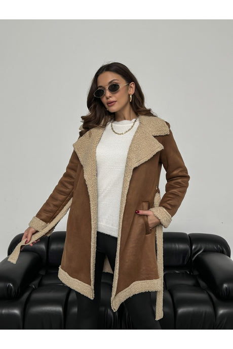 Coffee Furry Suede Coat Tycasdabin170132354824824