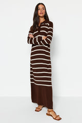 Black Polo Neck Striped Knitwear Dress Tctaw22eb0212