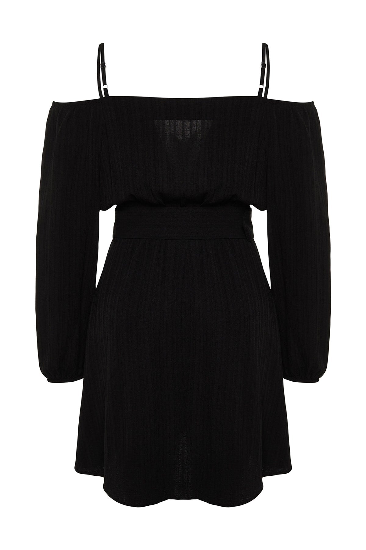 Black Belted Woven Double Neck Dress Tbbss23ah00206