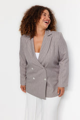 Grey Striped Double Closure Woven Jacket Tbbaw24ag00001