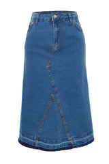 Blue Color Block Denim Skirt Tbbaw24az00025