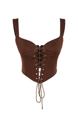 X Sagaza Studio Dark Brown Binding Detailed Bustier Tclaw24bs00001