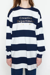 Navy Blue Striped Printed Knitted Tunic Tctss23uk00041