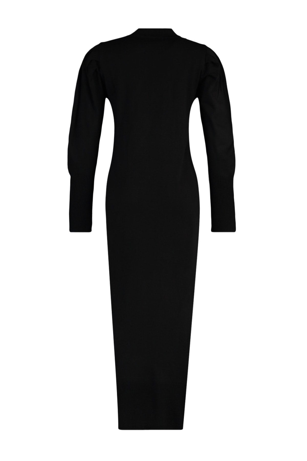 Black Crew Neck Shoulder Ruffle Knitwear Dress Tctaw23eb00047