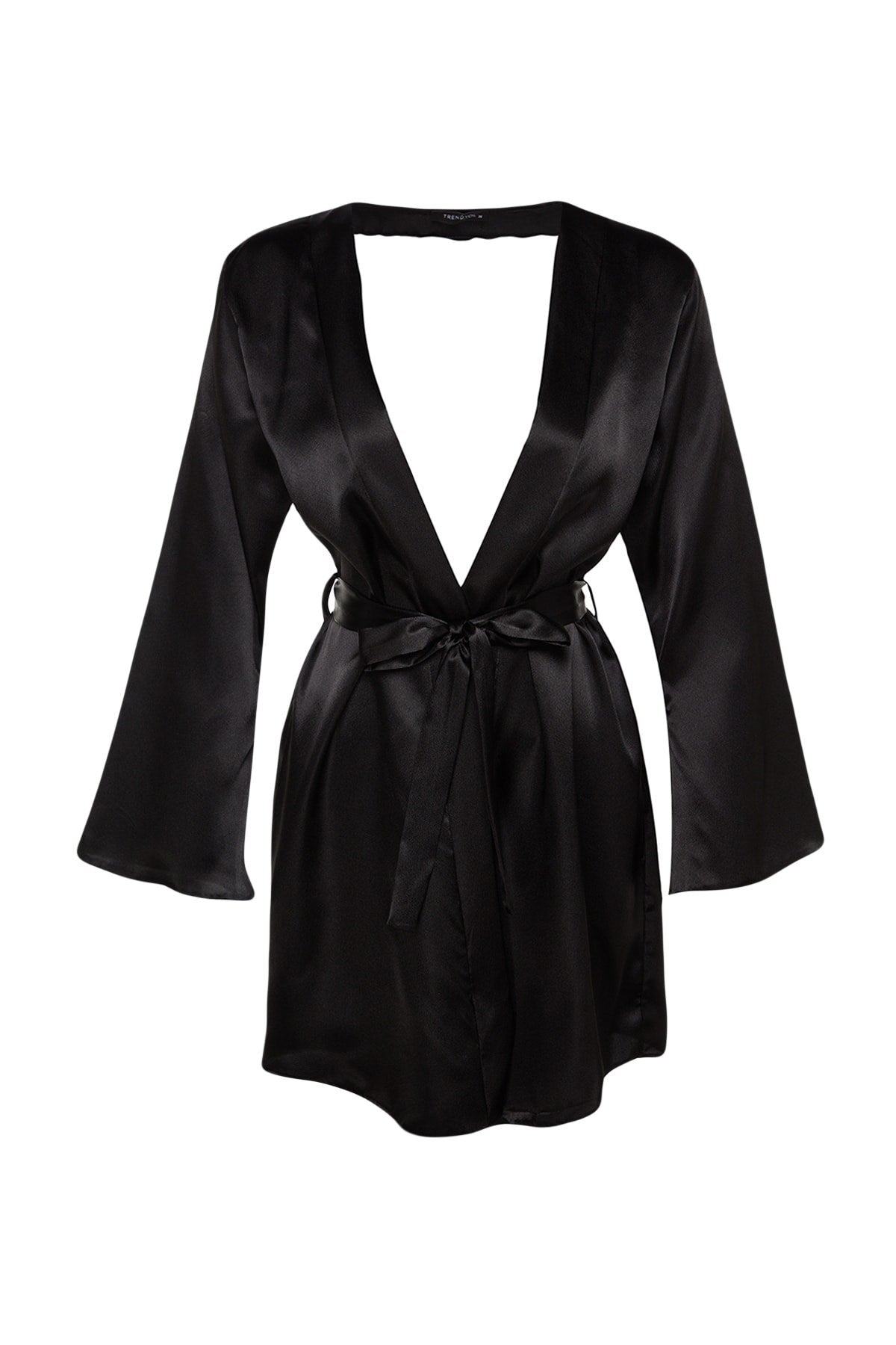 Black Satin Back Cut-out/window Detailed Woven Dressing Gown Thmaw24sb00006