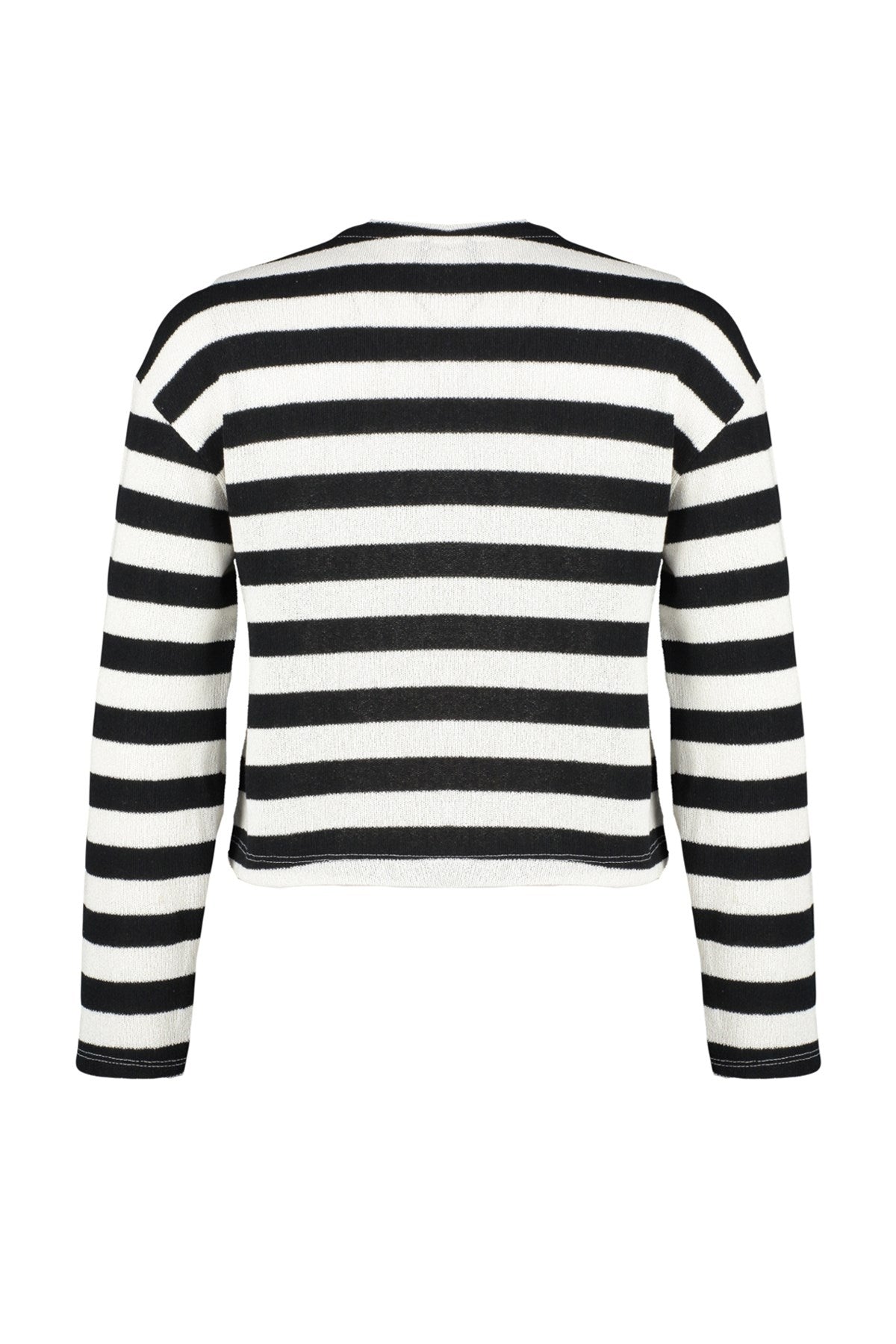 Black Striped Knitwear Look Crew Neck Crop Blouse Twoaw24bz00380