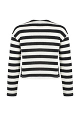 Black Striped Knitwear Look Crew Neck Crop Blouse Twoaw24bz00380