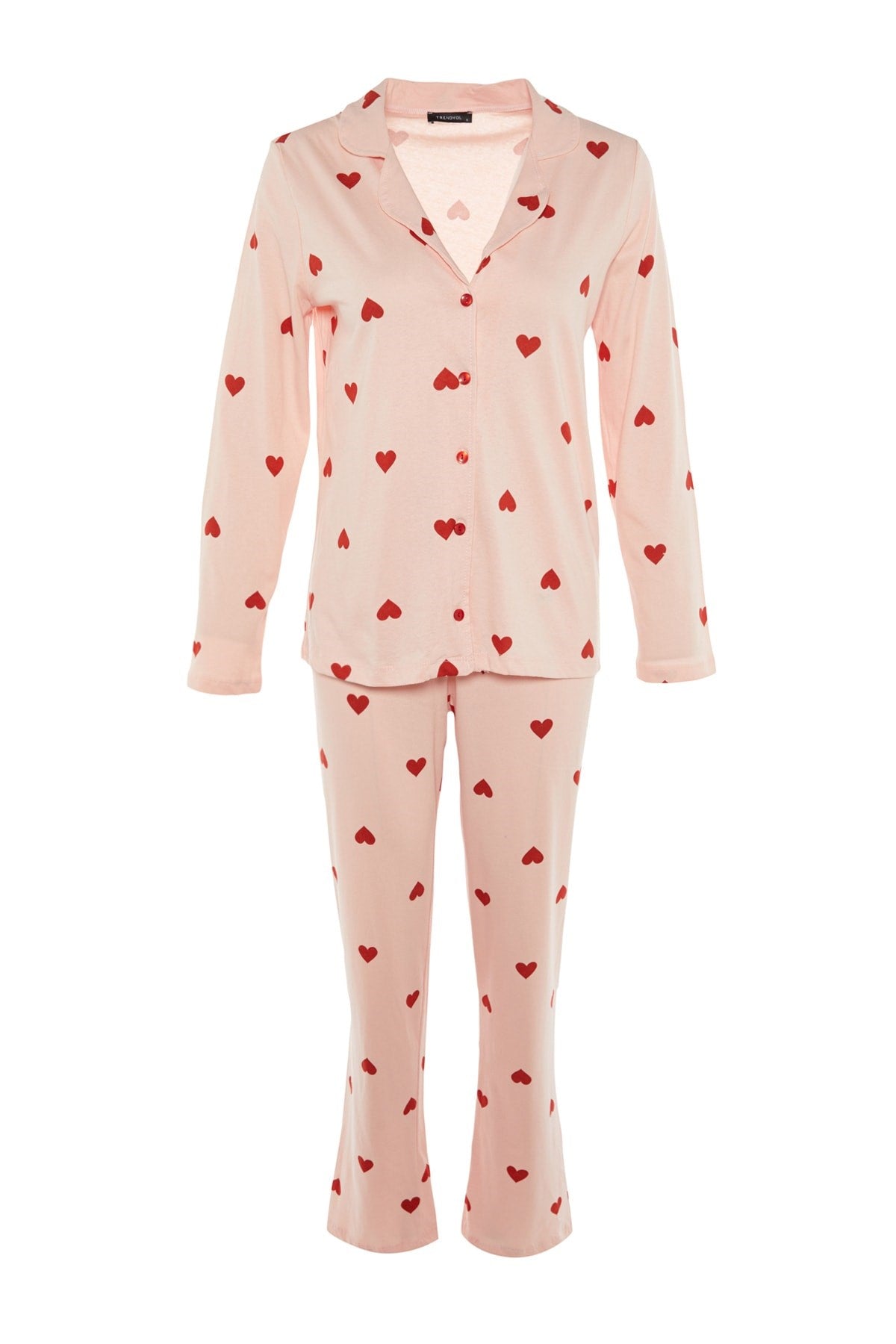 Pink Heart Printed Knitted Pajama Set Thmaw21pt0548