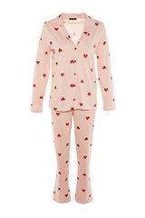 Pink Heart Printed Knitted Pajama Set Thmaw21pt0548