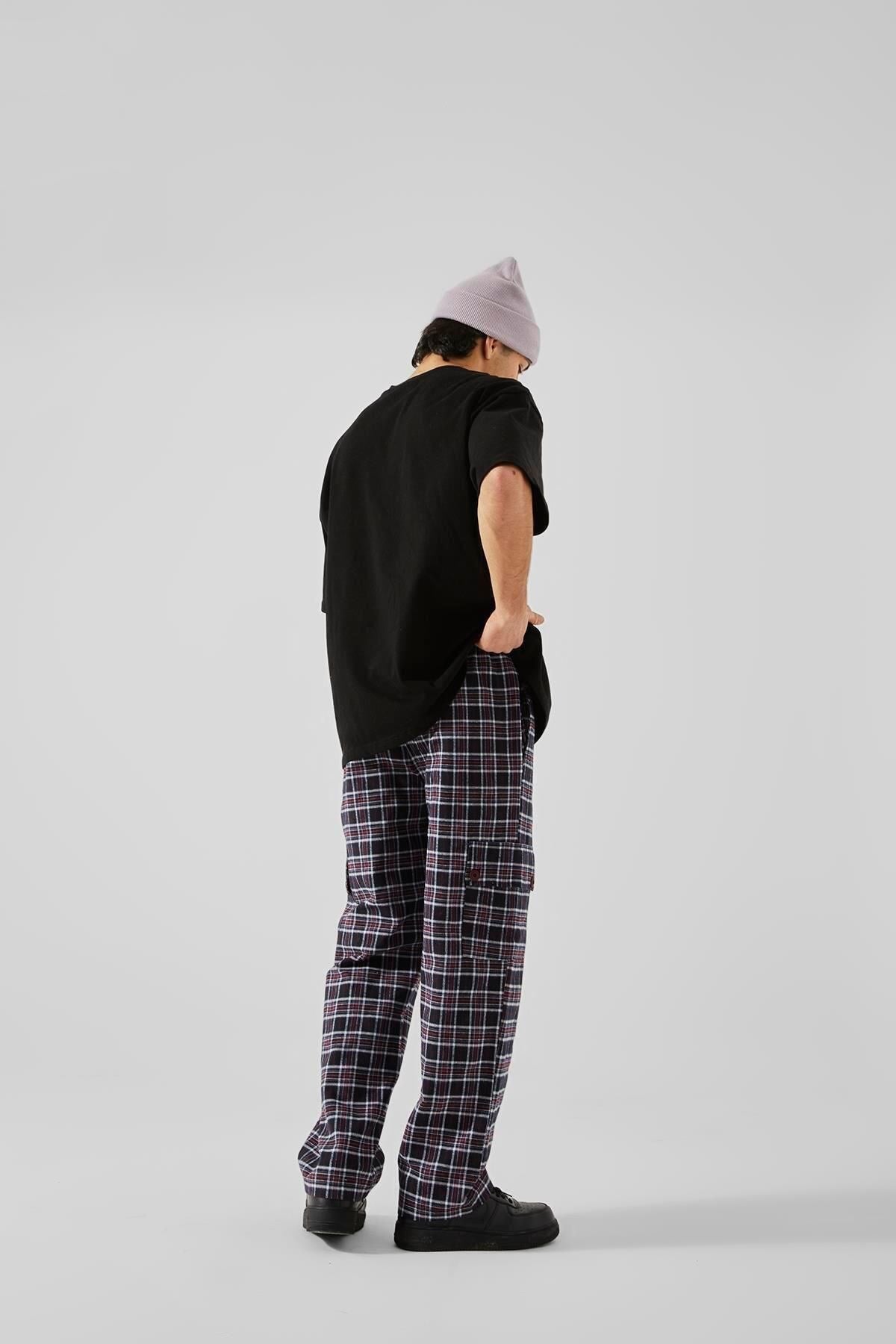 Plaid Pattern Gray Cargo Pocket Pajamas Flaw-148-002-073