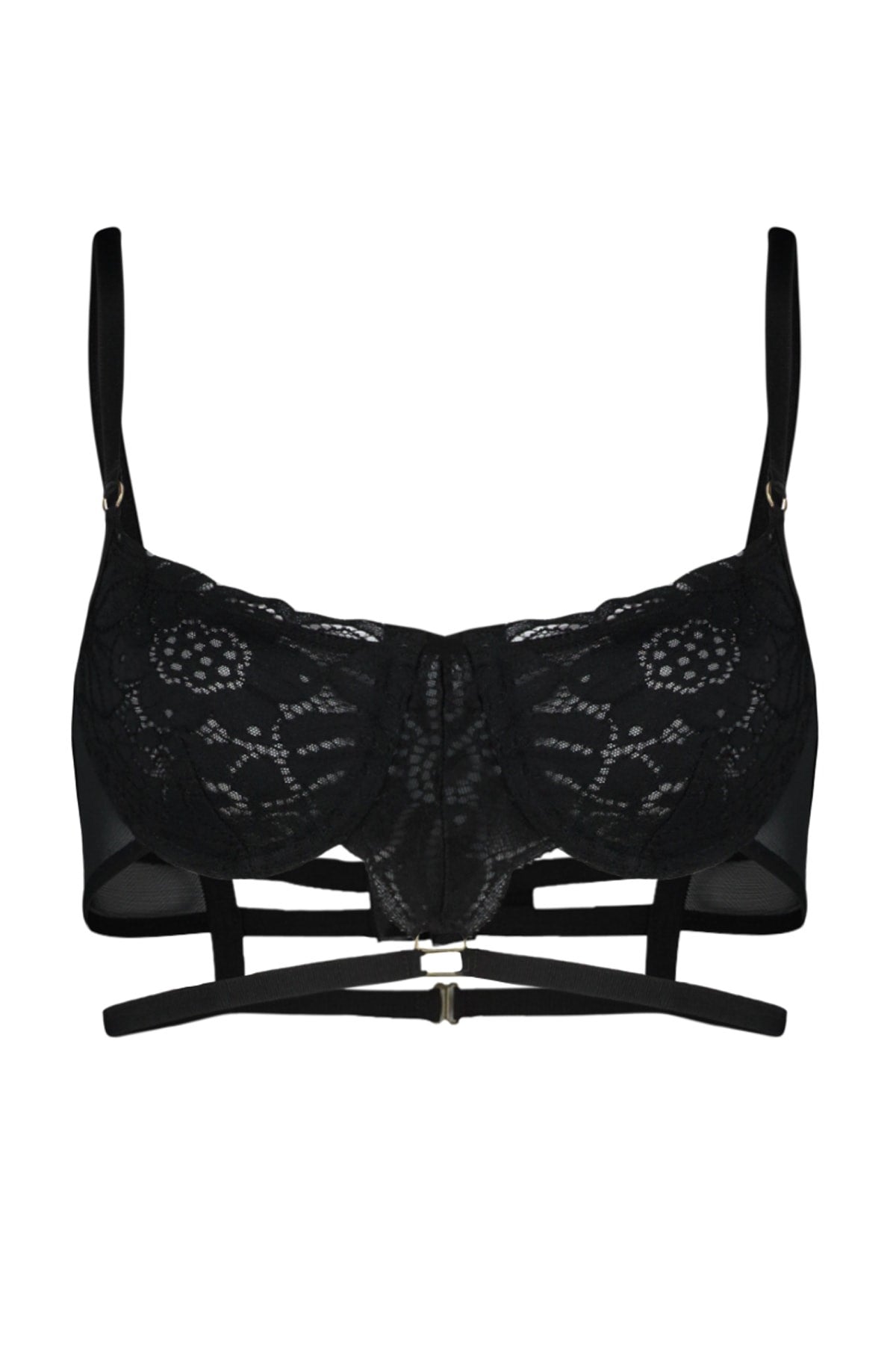 Black Lace Capless Baleen Bib Detailed Bra Thmaw24su00026