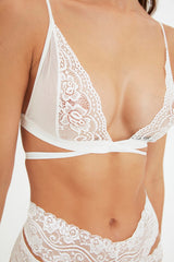 White Lace Capless Tie Up Detailed Lingerie Set Thmaw22au0202