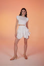 Embroidered Detailed Asymmetric Cut Lined Mini Pixie Skirt White Hlpixieetekwhite