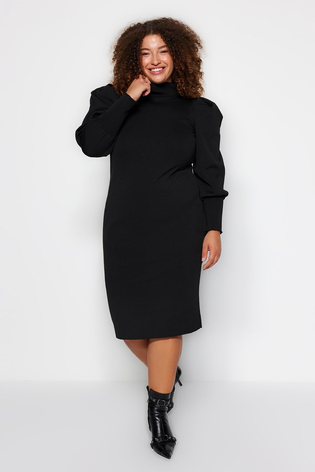 Black Sleeve Detailed Knitwear Dress Tbbaw24ah00000