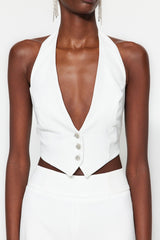 Ecru Crop Woven Bridal Vest Tprss23ye00000