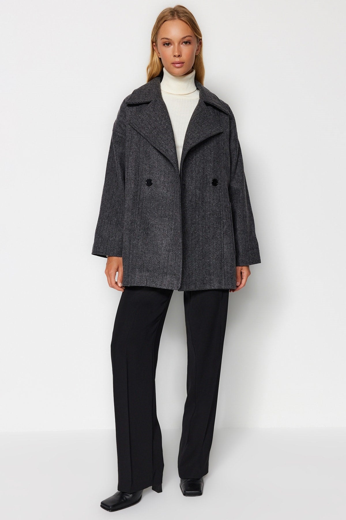 Anthracite Oversize Wide Cut Cashmere Coat Twoaw24kb00165