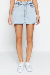 Light Blue Mini Denim Shorts Skirt Twoss23sr00190