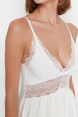 Ecru Lace Detailed Knitted Nightgown Thmss22pt0355