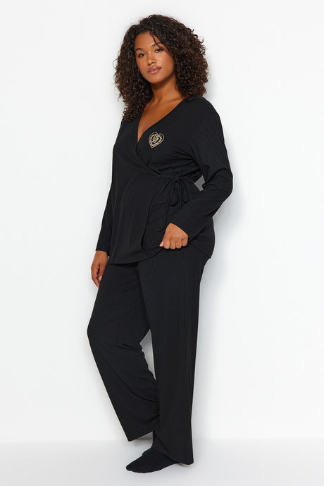 Black Flat Suprem Homewear Plus Size Sleepwear Set Tbbaw24ai00011