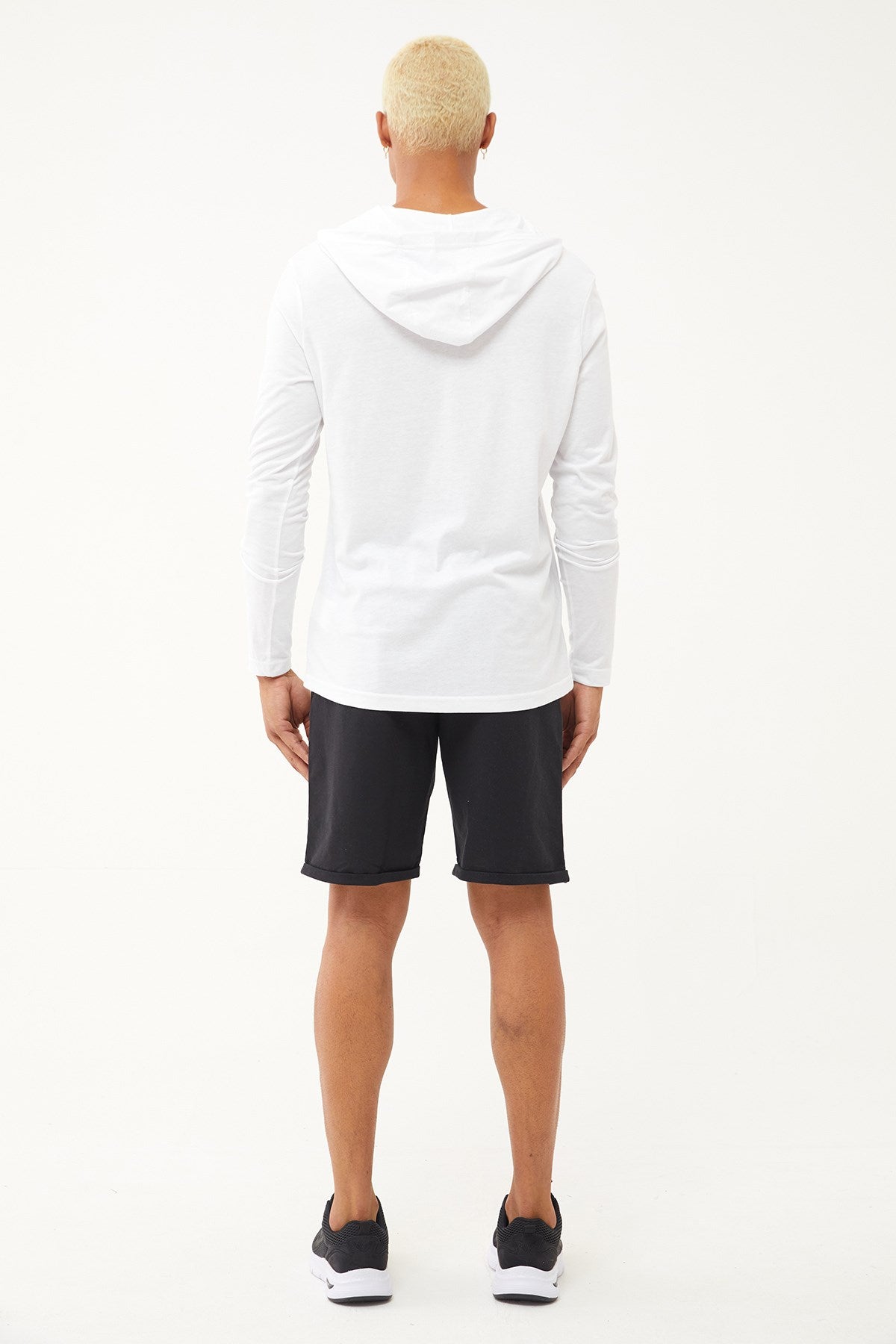 Men's White Organic Cotton Soft Hooded Long Sleeve Sports T-shirt 0811 Tb23my07s0811-1