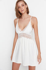 Ecru Lace Detailed Knitted Nightgown Thmss22pt0355