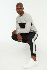 Black Men's Regular/regular Fit Soft Feather Color Block Cotton Tracksuit Tmnaw21em0022