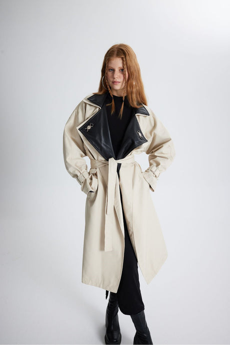 Maxi Length Belted Cloak Trench Coat Beige Hlcloaktrench