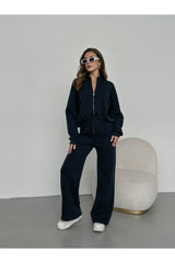 Navy Blue Zipper Sweat Pants Suit 24k98504