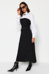 Black Belted Shirt Detailed Woven Dress Tctaw24eb00074