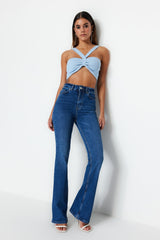 Dark Blue Super High Waist Flare Jeans Twoss23je00064