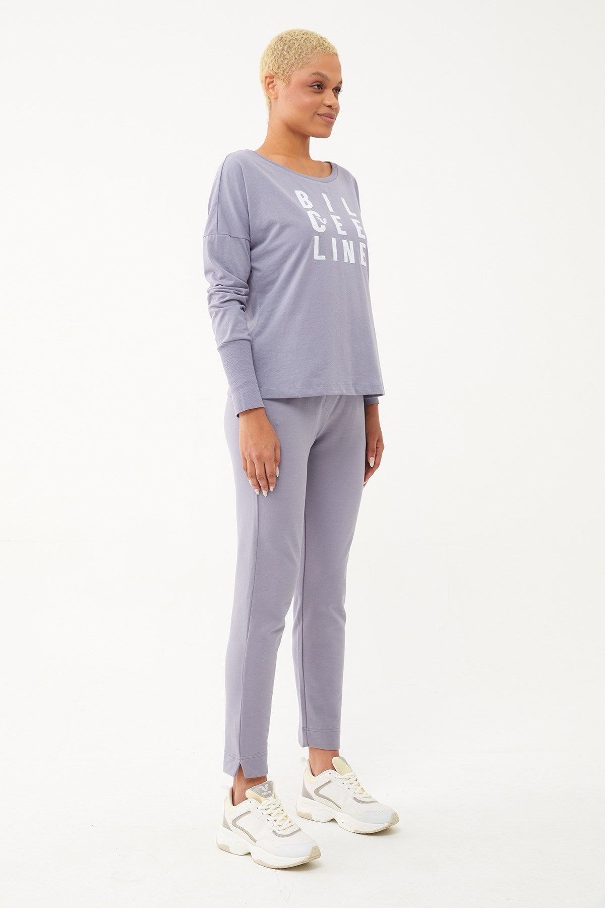 Women's Grey Melange Narrow Leg Organic Cotton Sports Tracksuit Bottoms 0667 Tb23wy05s0667-1