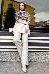 21808-beige Knitwear Tunic Trousers