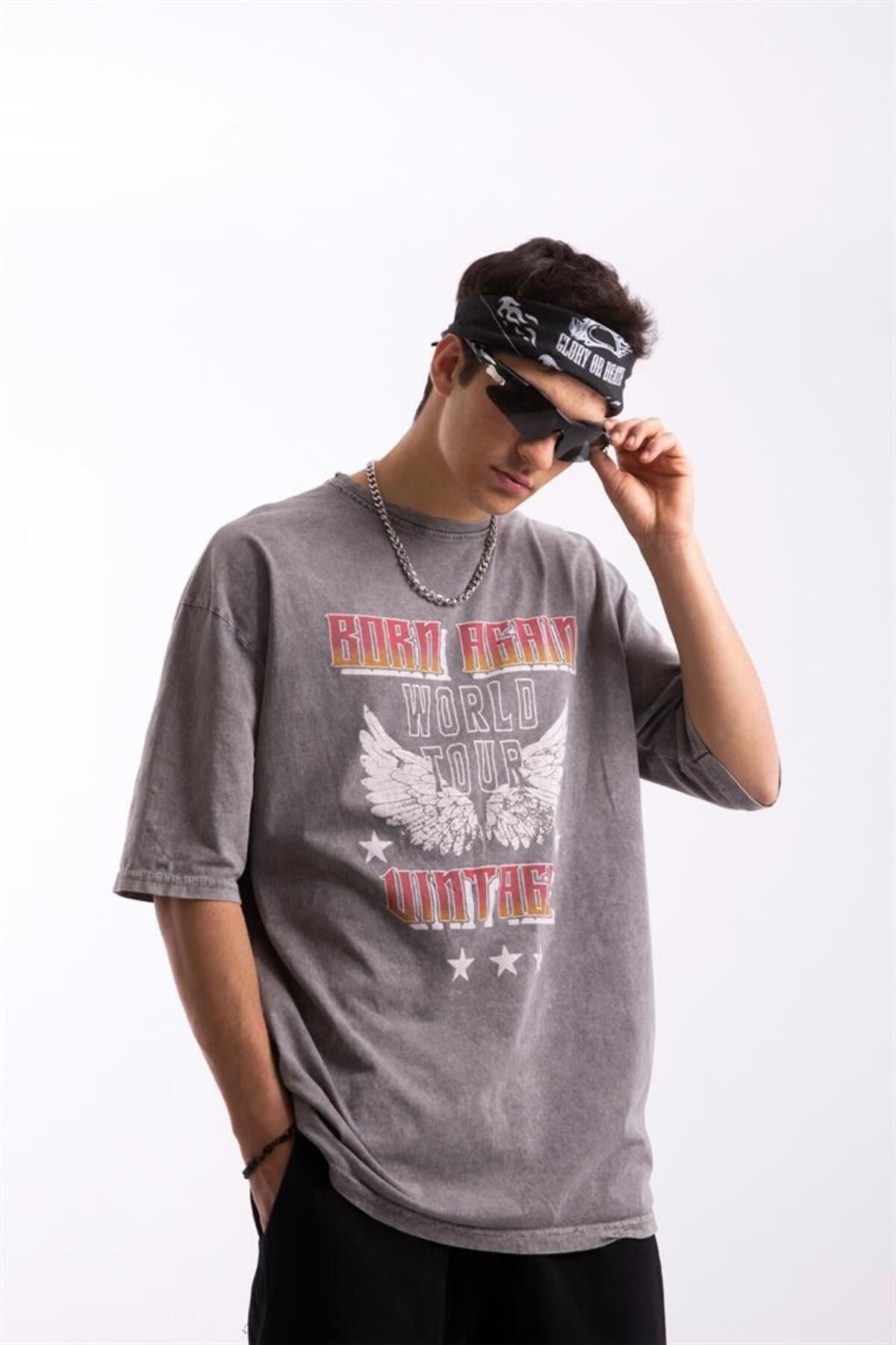 Born Again Printed Acid Wash Oversize T-shirt Flaw-123-005-012