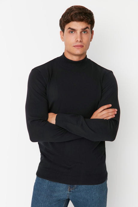 Navy Blue Men's Slim Fit Half Turtleneck Basic Knitwear Sweater Tmnaw23kz00274