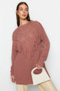 Dusty Rose Openwork And Tassel Detailed Tiko Thessaloniki Knit Sweater Tctaw24ak00150