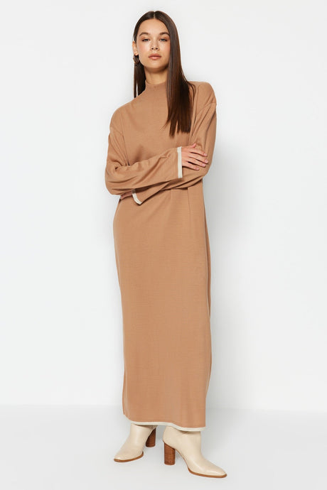 Beige Casual Cut Long Knitwear Dress Tctaw24eb00032