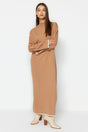 Beige Casual Cut Long Knitwear Dress Tctaw24eb00032